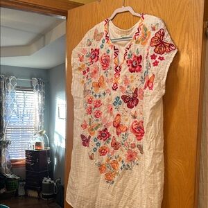 Impressions White Floral Butterfly Swim Coverup